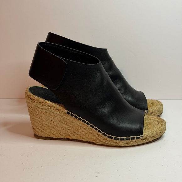 Céline Phoebe Philo Black Leather Wedge Espadrille Sandals Platform Size 40